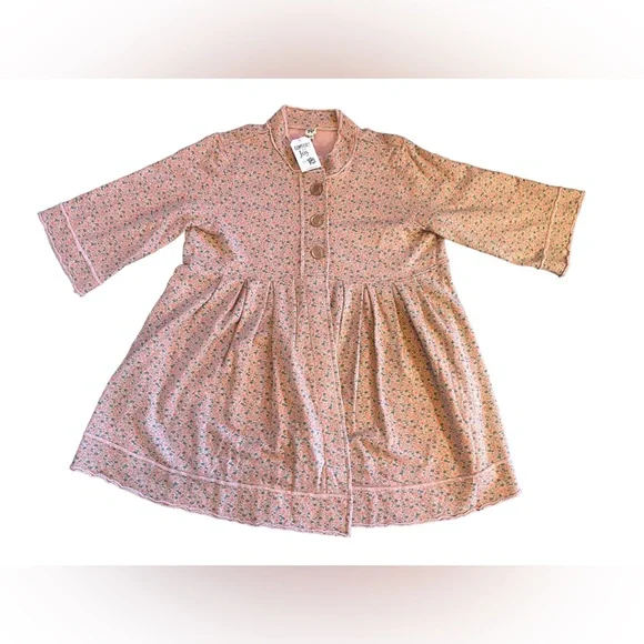 IVY JANE boho style pink long jacket floral chunky buttons pleated waist NWT - Picture 3 of 15